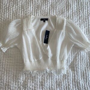 Lulu's Elegant White Sheer Blouse